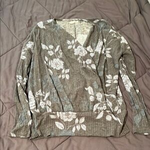 Maurices Floral Blouse - Olive and White